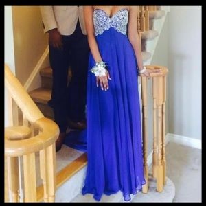 BLUE CORSET EMBELLISHED PROM ELEGANT DRESS